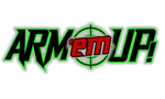 Logo with the text 'ARM'em UP!' in bold, stylized font with green, red, and black colors on a white background.