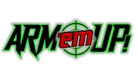 Logo with the text 'ARM'em UP!' in bold, stylized font with green, red, and black colors on a white background.