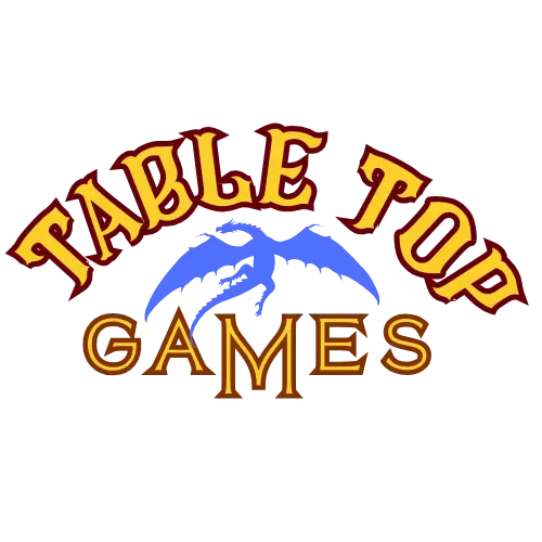 Logo of Table Top Games with a stylized dragon on a white background