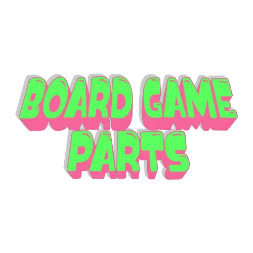 Neon green and pink text 'BOARD GAME PARTS' on a white background