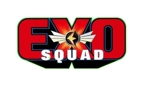 Logo with 'EXO SQUAD' text and a stylized wing design on a red and black background