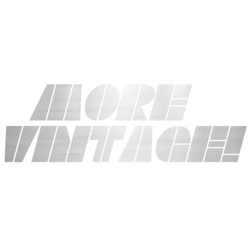Text 'MORE VINTAGE!' in a stylized font on a white background