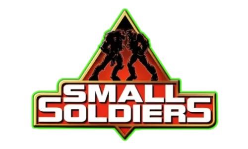Logo of 'Small Soldiers' with stylized text and figures on a white background